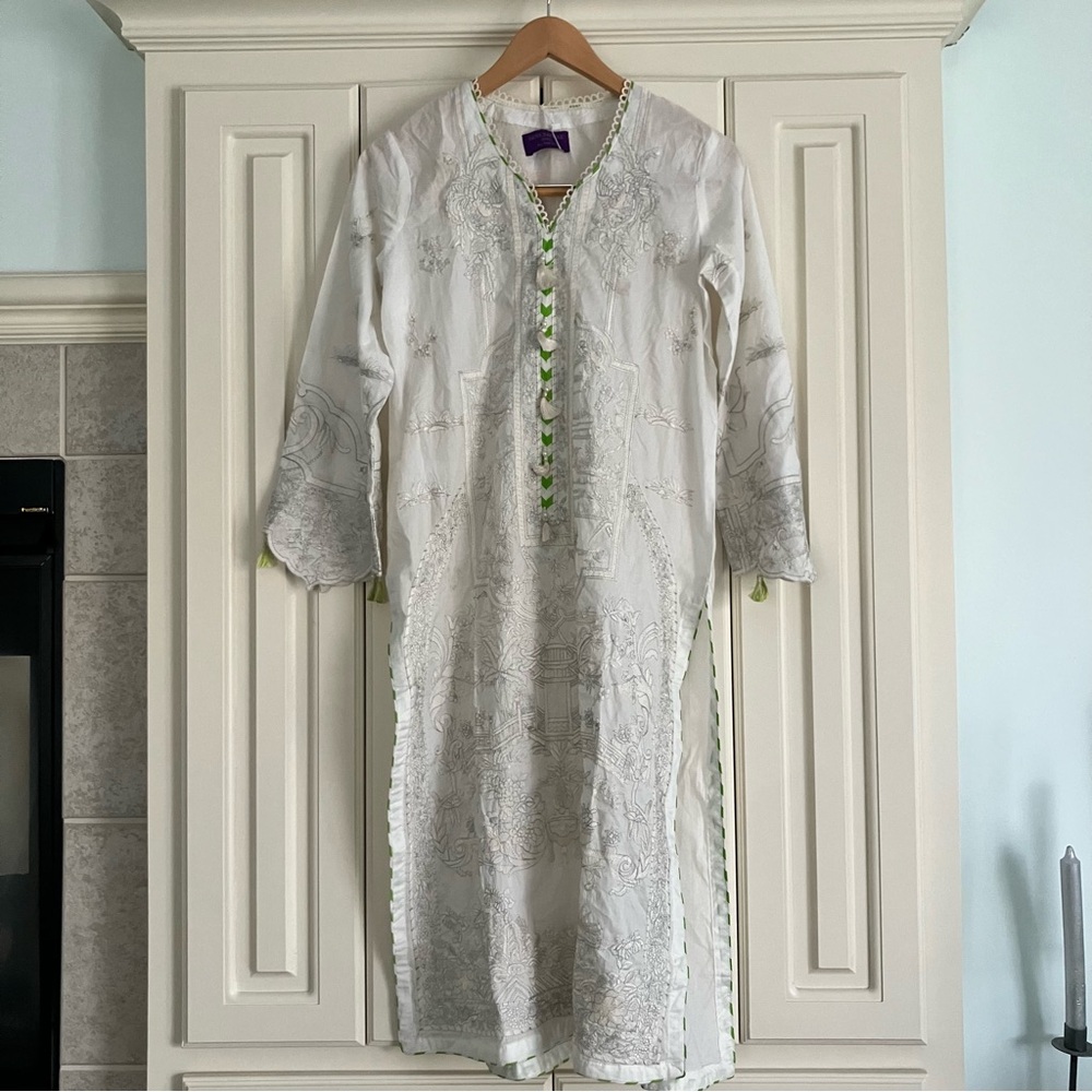 Sana‎ Safinaz Pakistani Designer Sheer Beaded V Neck Dress Size Small NWT
